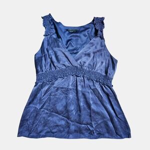 BCBGMAXAZRIA Silk Ruffled Tank Blouse Top L Smocked Waist Quiet Luxury Old Money